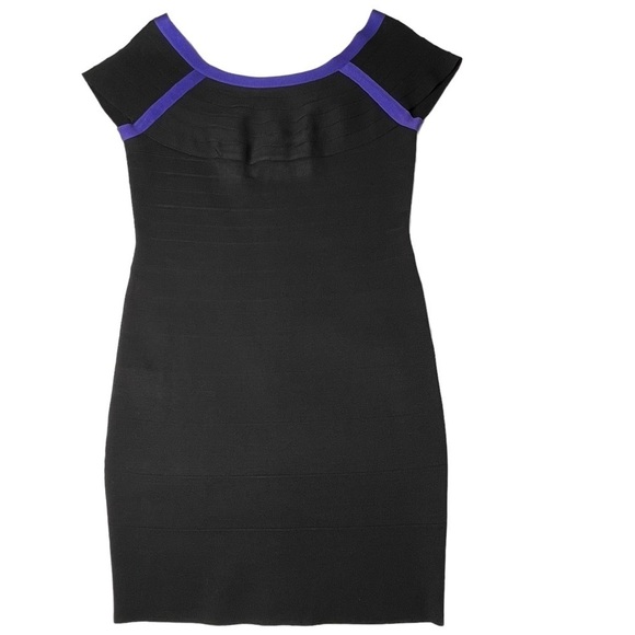 MODA INTERNATIONAL Black Purple Silk Blend Bodycon Mini Dress Size M - Picture 1 of 16